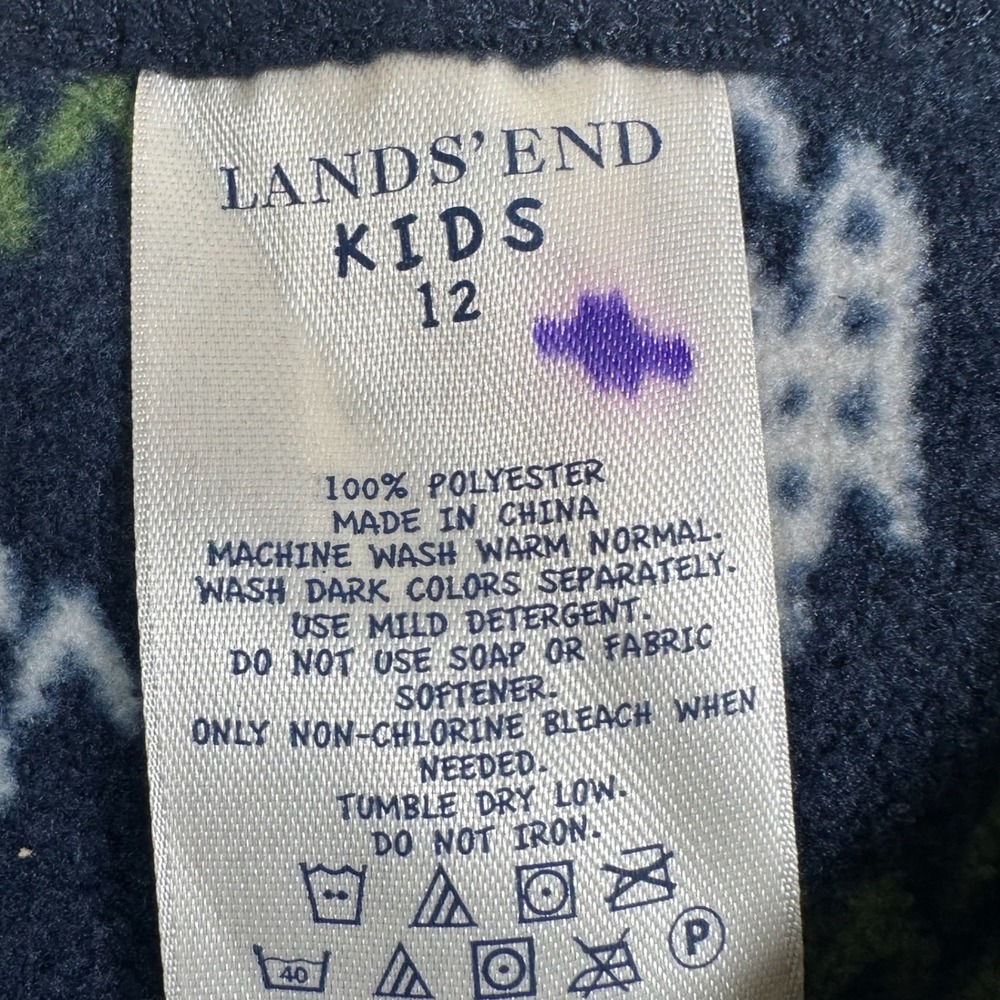 Lands End Kids Navy Fair Isle Snowflake Fleece Footed One Piece Pajamas Size 12 - Picture 7 of 7